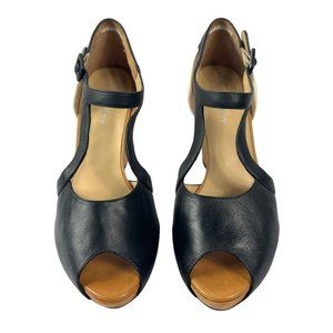 Audley London Leather Peep Toe High Heel Pumps in Black Multi Retro Pinup Sz 40